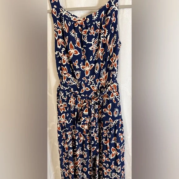 J. Crew | Navy Floral Tie-Waist Maxi Dress | Size 6 - Picture 3 of 11